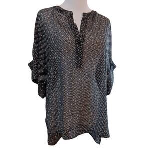 CABI Oversized Sheer Top Blouse‎ Shirt See Through Dainty Print Fairygoth Layer